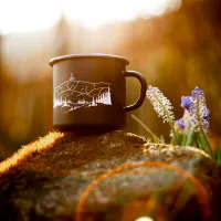 Plecháček kovový černý s bílým liniovým motivem horské scenérie 330ml