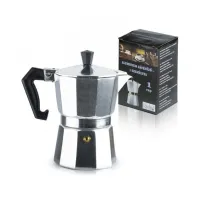 Moka konvička na 6 šálků stříbrná kovová s černým držadlem víkem