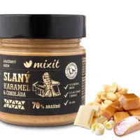 mixit arašídový krém slaný karamel čokoláda 250 g sklenice s černým víčkem krémová textura