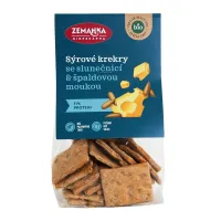 Zemanka bio Sýrové krekry se slunečnicí a špaldovou moukou modré balení s průhlednou částí s krekry