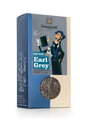 Sonnentor Vybraný Earl Grey sypaný 90 g balení modré krabičky s kulatým průhledným oknem
