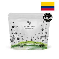 UPRAŽENO zrnková káva obal stojanový pytlík kolumbijská vlajka logo great taste
